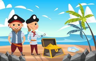 dos personajes de piratas de dibujos animados vector