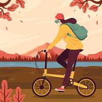 Relaxing Afternoon Biking on Autumn vector