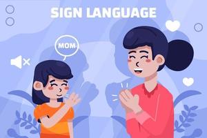 Mother and Daughter Communicating using Sign Language vector