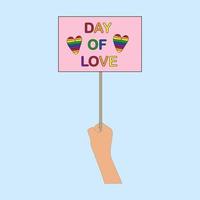 Hand holding poster with LGBT community slogans, vector illustration