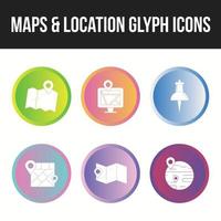 Unique set of maps and location 6 glyph icons vector