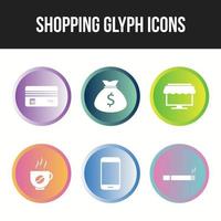 Icon set of six unique shopping glyph icons vector