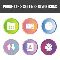 Unique Phone Tab and Settings Vector Icon Set