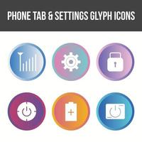 Unique Phone Tab and Settings Vector Icon Set