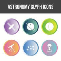conjunto de iconos de vector de glifo de astronomía único