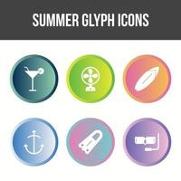 conjunto de iconos de vector de glifo de verano único