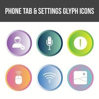 Unique Phone Tab and Settings Vector Icon Set