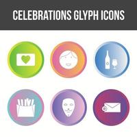 Conjunto de iconos de vector de glifo de celebración única