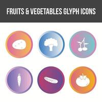 conjunto único de iconos vectoriales de frutas y verduras vector