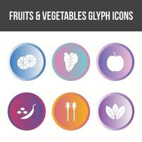 conjunto de iconos de glifo de vector de frutas y verduras
