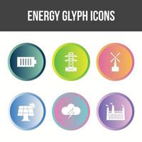 conjunto de iconos de vector de glifo de energía