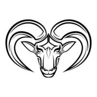 Black and white line art of Barbary sheep head. vector