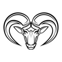 Black and white line art of Barbary sheep head. vector