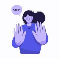 Young girl saying stop with both open palms in flat design