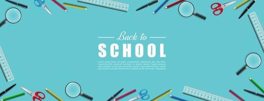 Back to school with school supplies on a rectangular background. vector