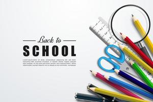 Regreso a la escuela con ilustración de herramientas escolares sobre un fondo blanco. vector