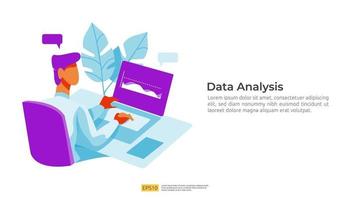 data digital analysis visualization with character, charts concept vector