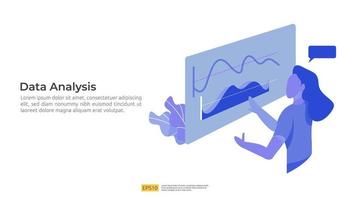 data digital analysis visualization with character, charts concept vector