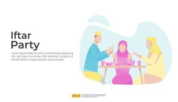 Muslim family dinner on iftar Ramadan Kareem or celebrating Eid vector