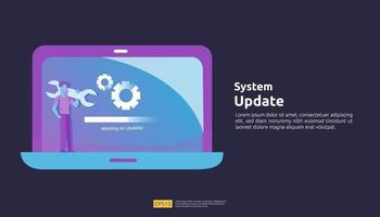 actualización de datos sincronizar el proceso y la ilustración del programa de instalación vector