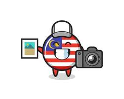 Ilustración de personaje de la insignia de la bandera de Malasia como fotógrafo vector