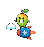 mango mascot character riding a rocket vector