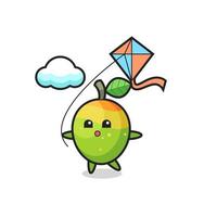 mango mascot illustration is playing kite vector