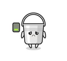 metal bucket mascot character doing a tired gesture vector