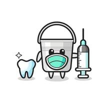 Mascot character of metal bucket as a dentist vector
