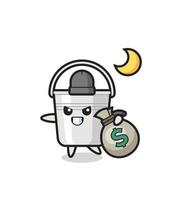 Illustration of metal bucket cartoon is stolen the money vector