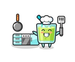 ilustración de personaje de jugo de melón mientras un chef está cocinando vector