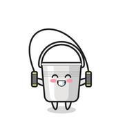 metal bucket character cartoon with skipping rope vector