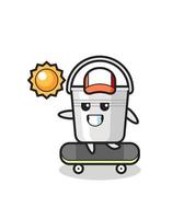 metal bucket character illustration ride a skateboard vector