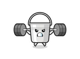 metal bucket mascot cartoon with a barbell vector