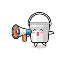 metal bucket character illustration holding a megaphone vector