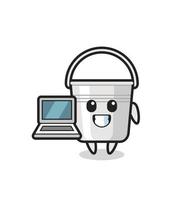 Mascot Illustration of metal bucket with a laptop vector