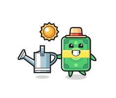 Cartoon character of money holding watering can vector