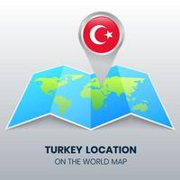 icono de ubicación de Turquía en el mapa mundial, icono de pin redondo de Turquía vector