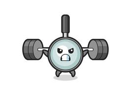 magnifying glass mascot cartoon with a barbell vector