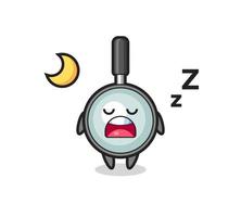 magnifying glass character illustration sleeping at night vector