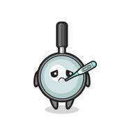 magnifying glass mascot character with fever condition vector