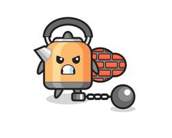 Character mascot of kettle as a prisoner vector