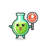 lab beakers character illustration holding a stop sign vector