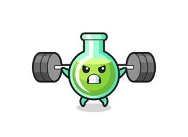 lab beakers mascot cartoon with a barbell vector