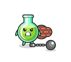 Mascota de personaje de vasos de laboratorio como prisionero. vector