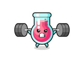 laboratory beaker mascot cartoon with a barbell vector