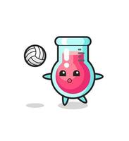 Character cartoon of laboratory beaker is playing volleyball vector