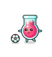 ilustración de dibujos animados de vaso de laboratorio está jugando al fútbol vector