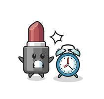 Cartoon Illustration of lipstick is surprised with a giant alarm clock vector