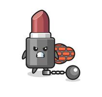 Character mascot of lipstick as a prisoner vector